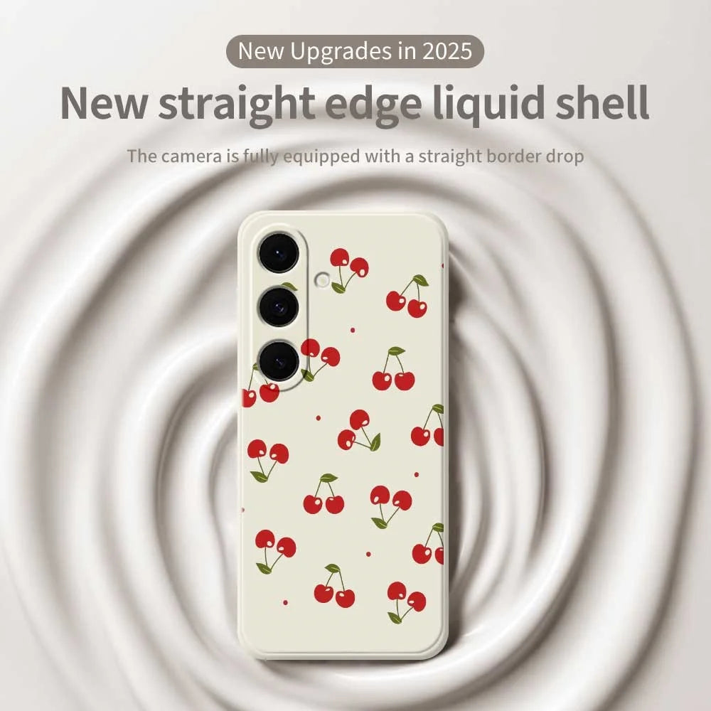 For Samsung Galaxy S25 FE Case Cherry Pattern Printing Straight Edge TPU Phone Back Cover - Beige - 3