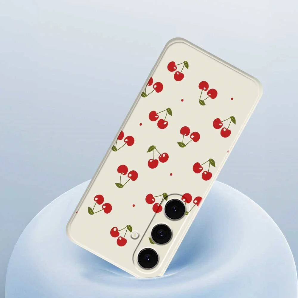 For Samsung Galaxy S25 FE Case Cherry Pattern Printing Straight Edge TPU Phone Back Cover - Beige - 5