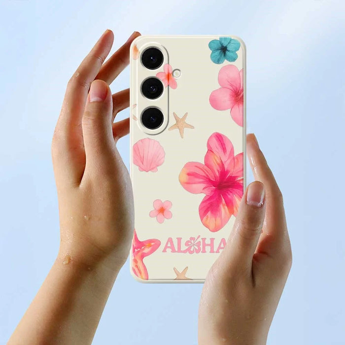 For Samsung Galaxy S25 FE Case Shell Flower Pattern Printing Straight Edge TPU Phone Back Cover - Beige - 6