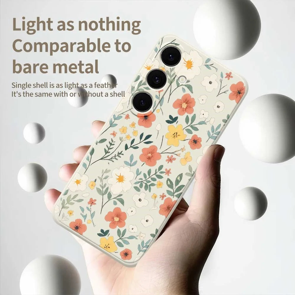For Samsung Galaxy S25 FE Case Flower Garden Pattern Printing Straight Edge TPU Phone Back Cover - Beige - 4