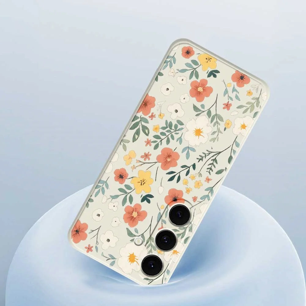 For Samsung Galaxy S25 FE Case Flower Garden Pattern Printing Straight Edge TPU Phone Back Cover - Beige - 5