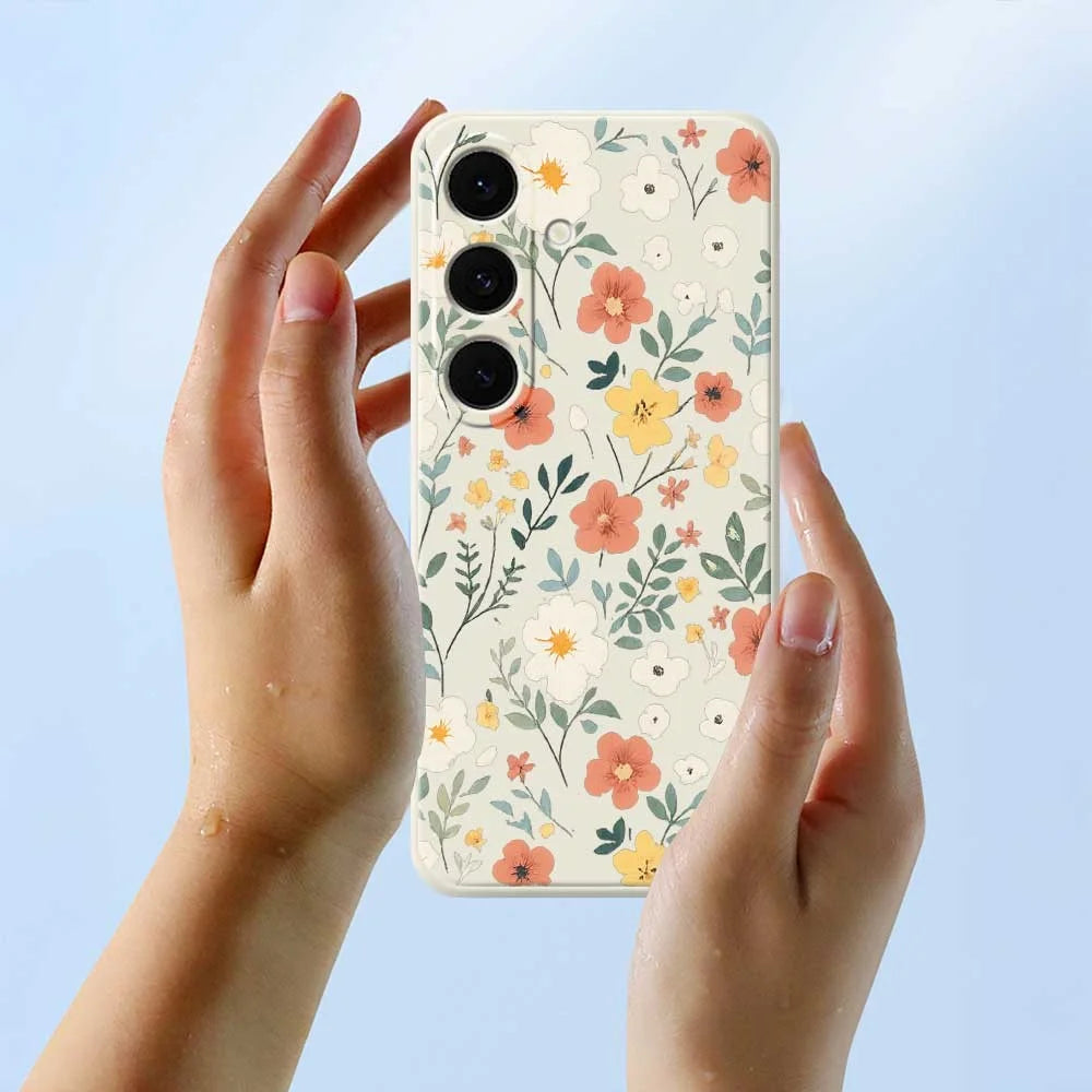 For Samsung Galaxy S25 FE Case Flower Garden Pattern Printing Straight Edge TPU Phone Back Cover - Beige - 6
