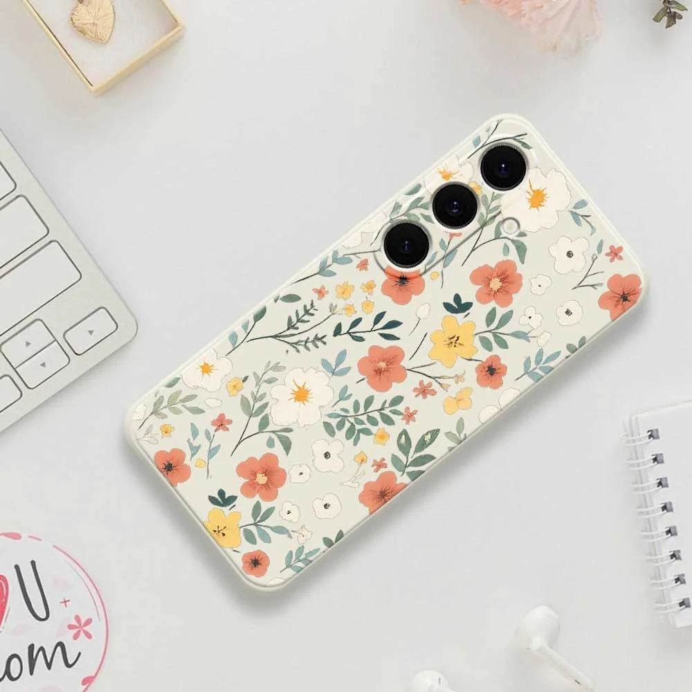 For Samsung Galaxy S25 FE Case Flower Garden Pattern Printing Straight Edge TPU Phone Back Cover - Beige - 7