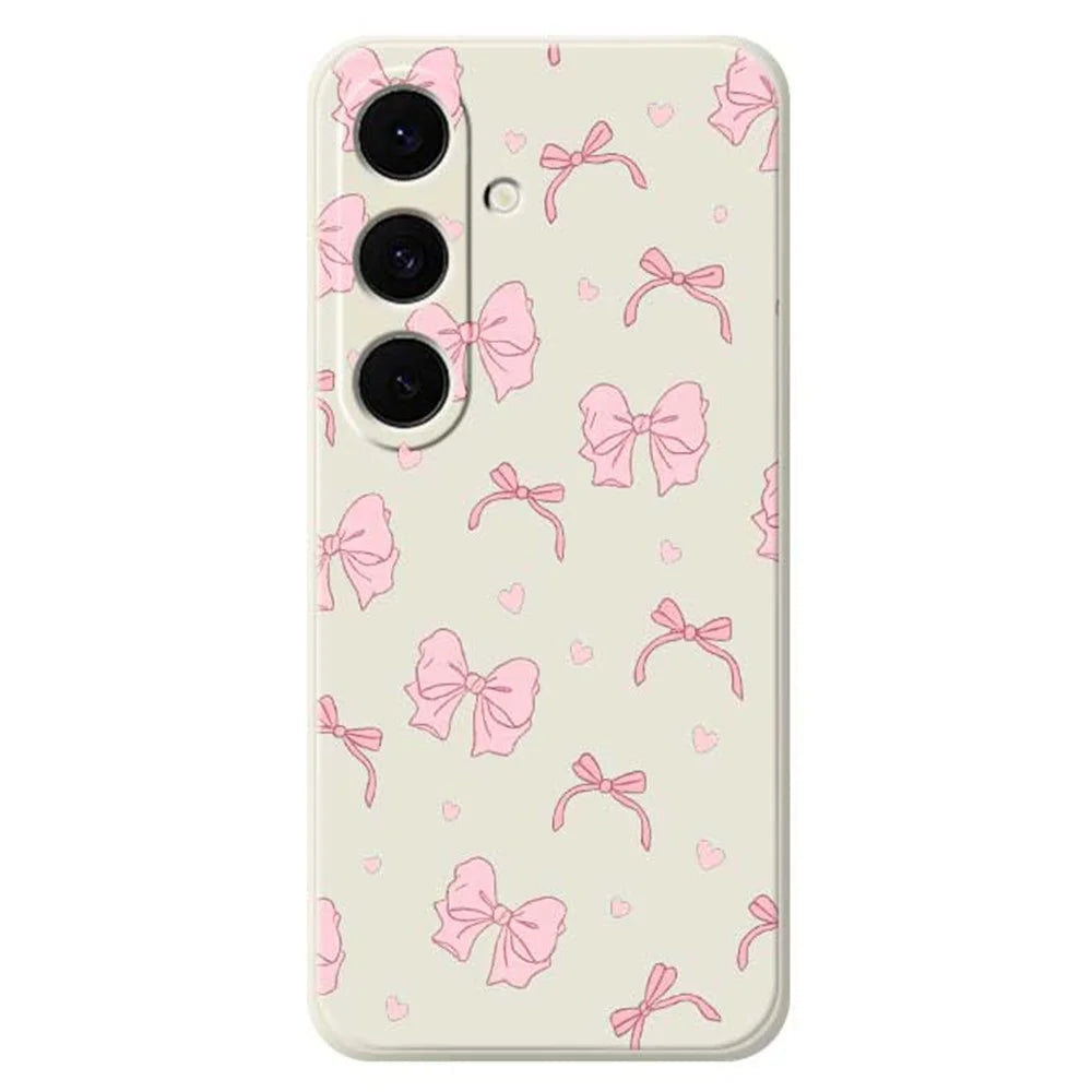 For Samsung Galaxy S25 FE Case Pink Bow Love Pattern Printing Straight Edge TPU Phone Back Cover - Beige - 1