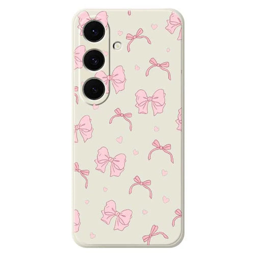 For Samsung Galaxy S25 FE Case Pink Bow Love Pattern Printing Straight Edge TPU Phone Back Cover - Beige - 1