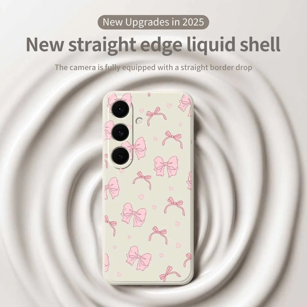 For Samsung Galaxy S25 FE Case Pink Bow Love Pattern Printing Straight Edge TPU Phone Back Cover - Beige - 3
