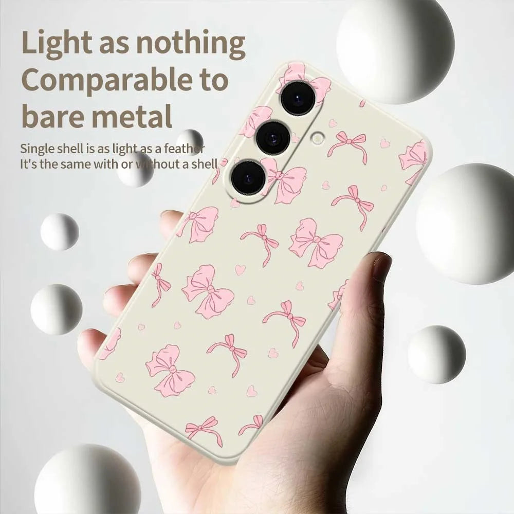 For Samsung Galaxy S25 FE Case Pink Bow Love Pattern Printing Straight Edge TPU Phone Back Cover - Beige - 4