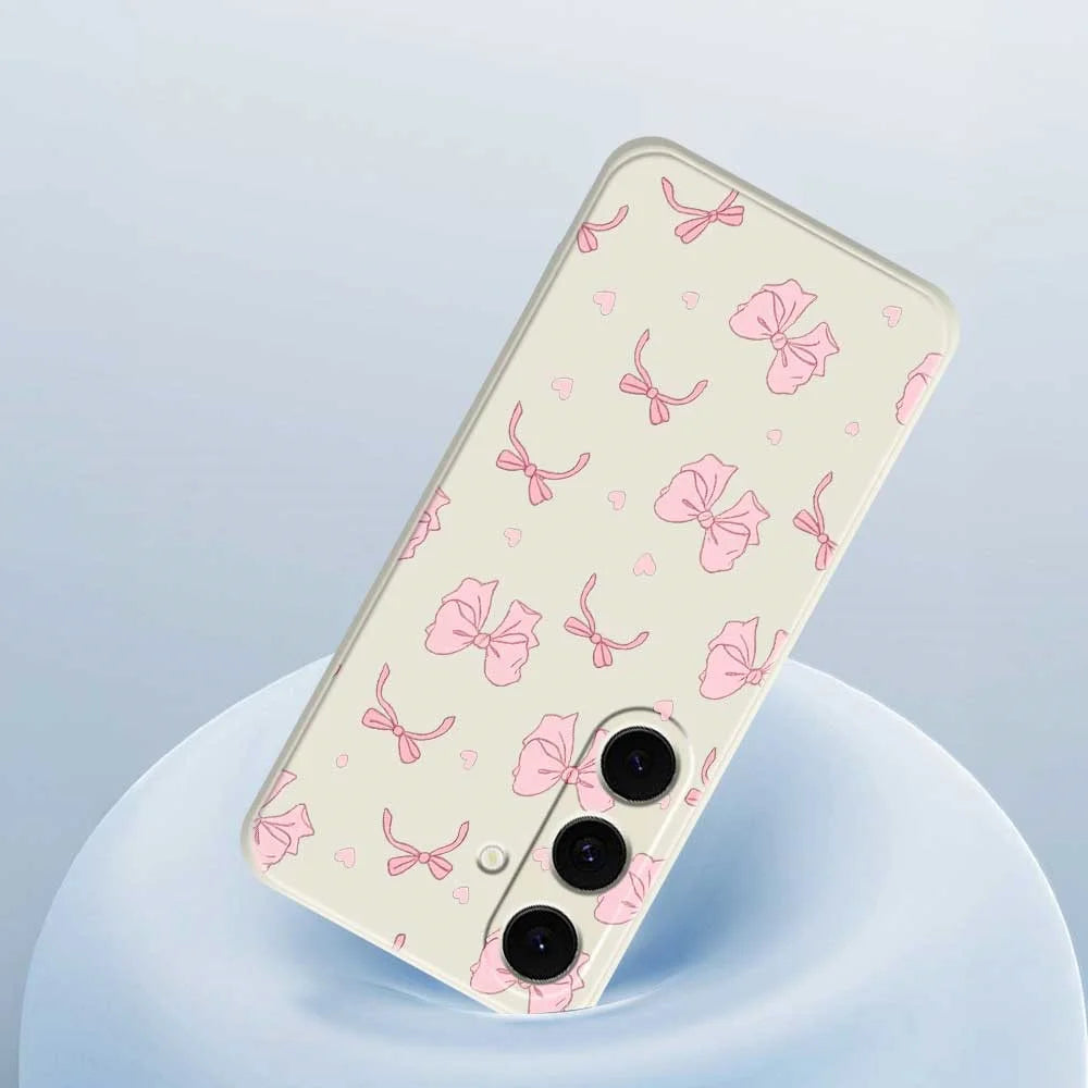 For Samsung Galaxy S25 FE Case Pink Bow Love Pattern Printing Straight Edge TPU Phone Back Cover - Beige - 5