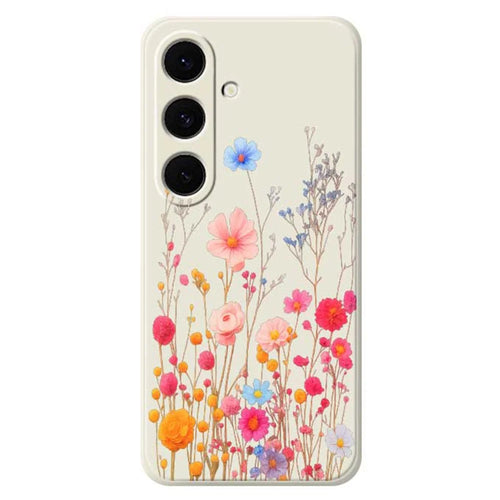 For Samsung Galaxy S25 FE Case Flower Branches Pattern Printing Straight Edge TPU Phone Back Cover - Beige - 1