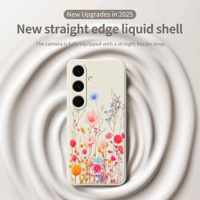 For Samsung Galaxy S25 FE Case Flower Branches Pattern Printing Straight Edge TPU Phone Back Cover - Beige - 3