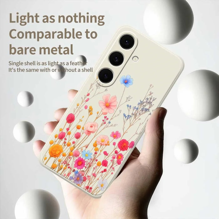 For Samsung Galaxy S25 FE Case Flower Branches Pattern Printing Straight Edge TPU Phone Back Cover - Beige - 4