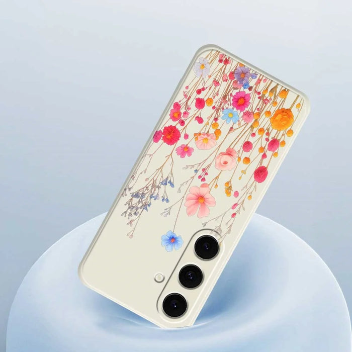 For Samsung Galaxy S25 FE Case Flower Branches Pattern Printing Straight Edge TPU Phone Back Cover - Beige - 5