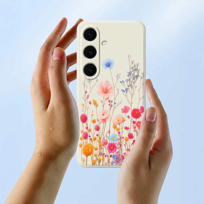 For Samsung Galaxy S25 FE Case Flower Branches Pattern Printing Straight Edge TPU Phone Back Cover - Beige - 6