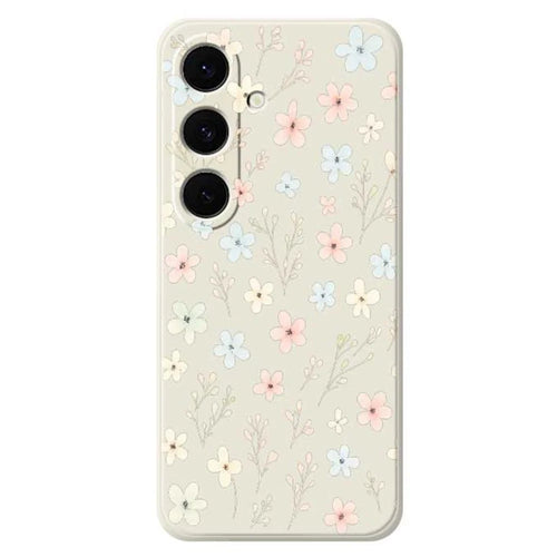 For Samsung Galaxy S25 FE Case Small Flower Branches Pattern Printing Straight Edge TPU Phone Back Cover - Beige - 1