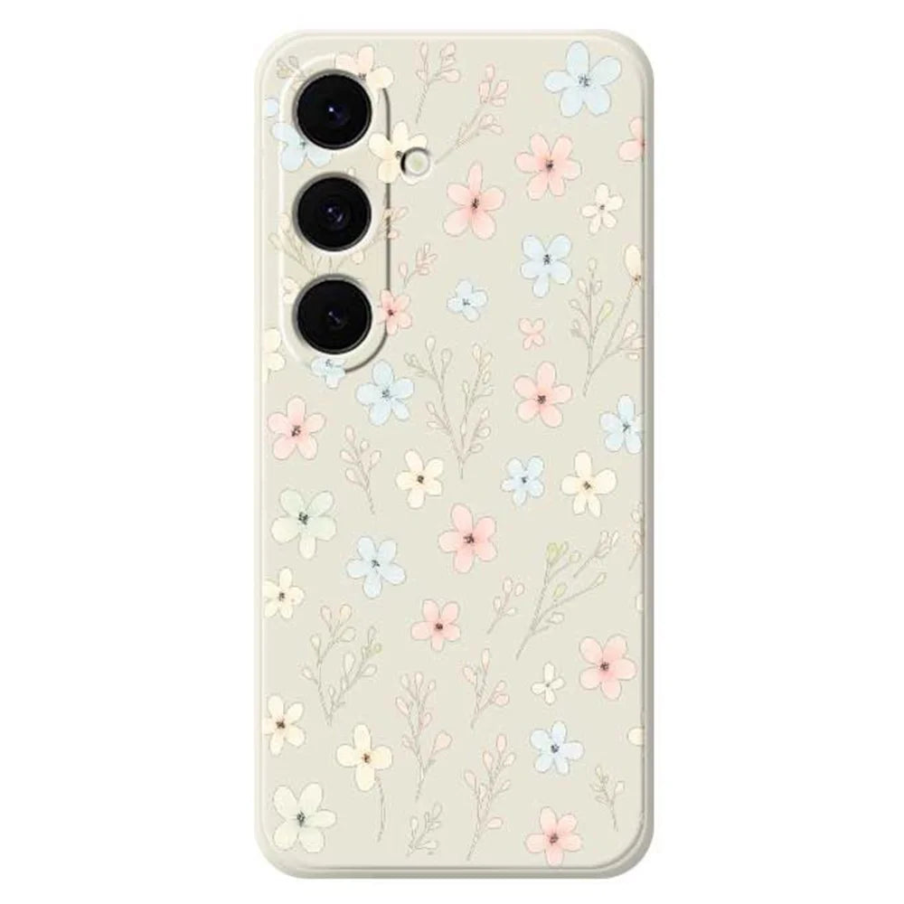 For Samsung Galaxy S25 FE Case Small Flower Branches Pattern Printing Straight Edge TPU Phone Back Cover - Beige - 1