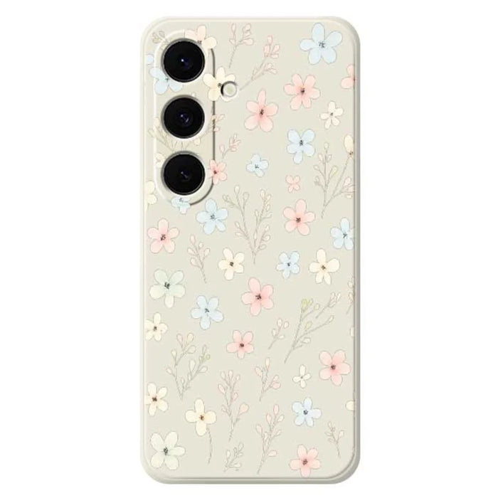 For Samsung Galaxy S25 FE Case Small Flower Branches Pattern Printing Straight Edge TPU Phone Back Cover - Beige - 1