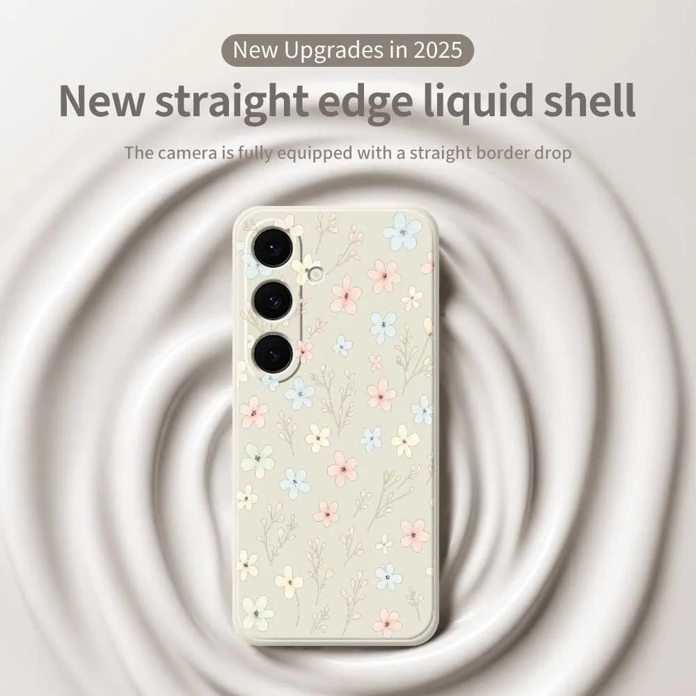 For Samsung Galaxy S25 FE Case Small Flower Branches Pattern Printing Straight Edge TPU Phone Back Cover - Beige - 3