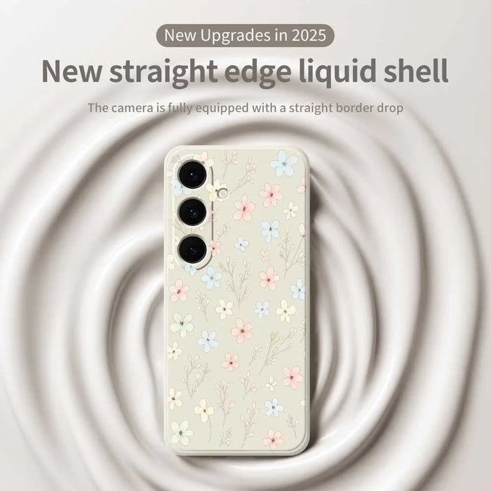 For Samsung Galaxy S25 FE Case Small Flower Branches Pattern Printing Straight Edge TPU Phone Back Cover - Beige - 3