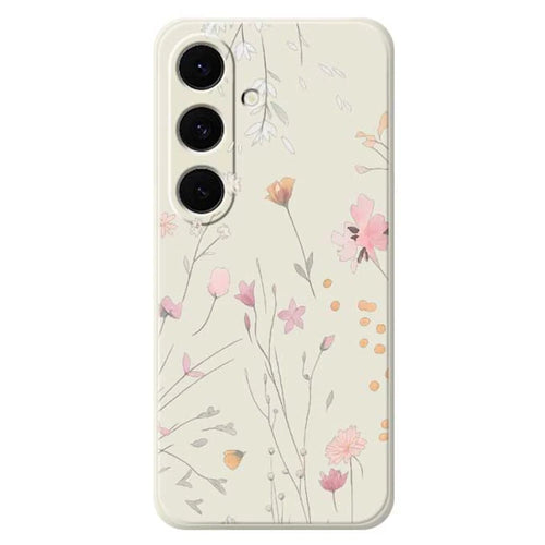 For Samsung Galaxy S25 FE Case Flower Pattern Printing Straight Edge TPU Phone Back Cover - Beige - 1