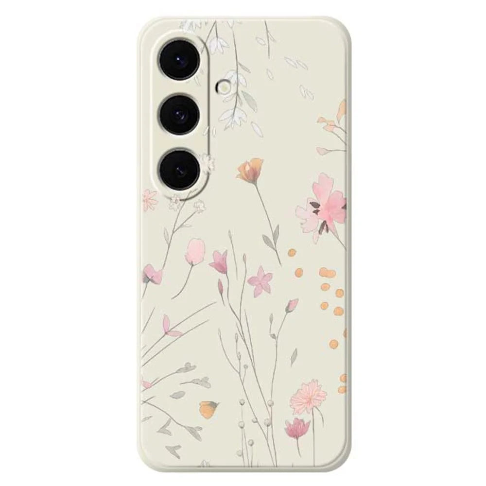 For Samsung Galaxy S25 FE Case Flower Pattern Printing Straight Edge TPU Phone Back Cover - Beige - 1