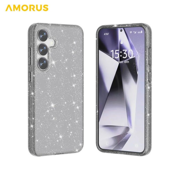 AMORUS For Samsung Galaxy S25 / S24 Case Soft TPU Hard PC Back Shockproof Phone Cover - Glitter Black - 2