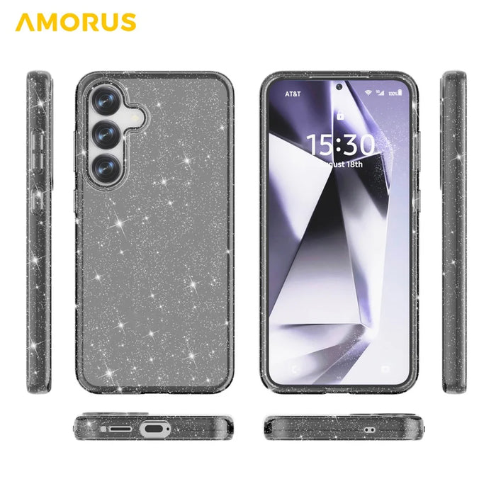 AMORUS For Samsung Galaxy S25 / S24 Case Soft TPU Hard PC Back Shockproof Phone Cover - Glitter Black - 4