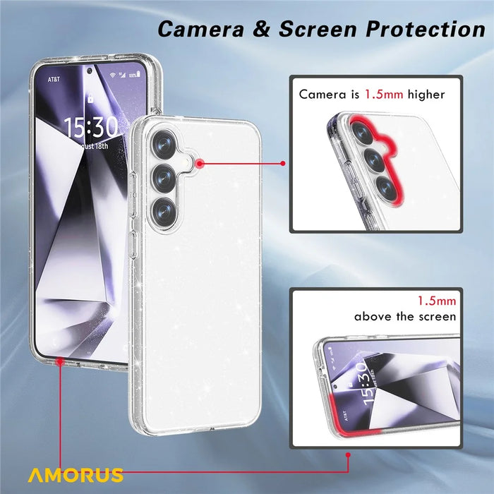AMORUS For Samsung Galaxy S25 / S24 Case Soft TPU Hard PC Back Shockproof Phone Cover - Glitter Black - 7