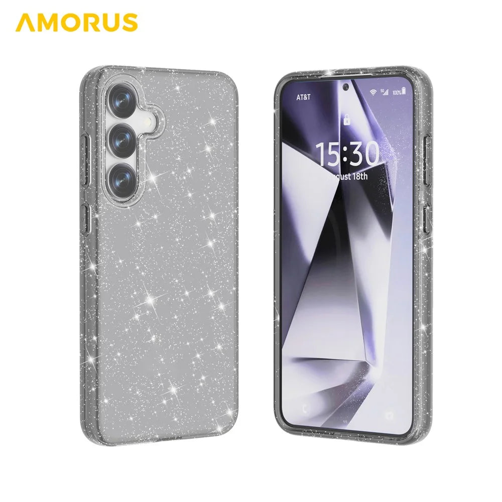 AMORUS For Samsung Galaxy S25+ / S24+ Case Soft TPU Hard PC Back Shockproof Phone Cover - Glitter Black - 2