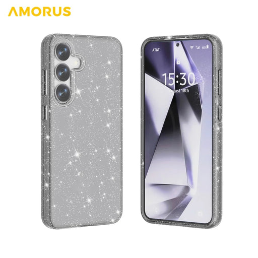 AMORUS For Samsung Galaxy S25+ / S24+ Case Soft TPU Hard PC Back Shockproof Phone Cover - Glitter Black - 2