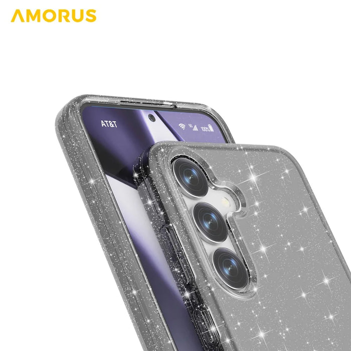 AMORUS For Samsung Galaxy S25+ / S24+ Case Soft TPU Hard PC Back Shockproof Phone Cover - Glitter Black - 3