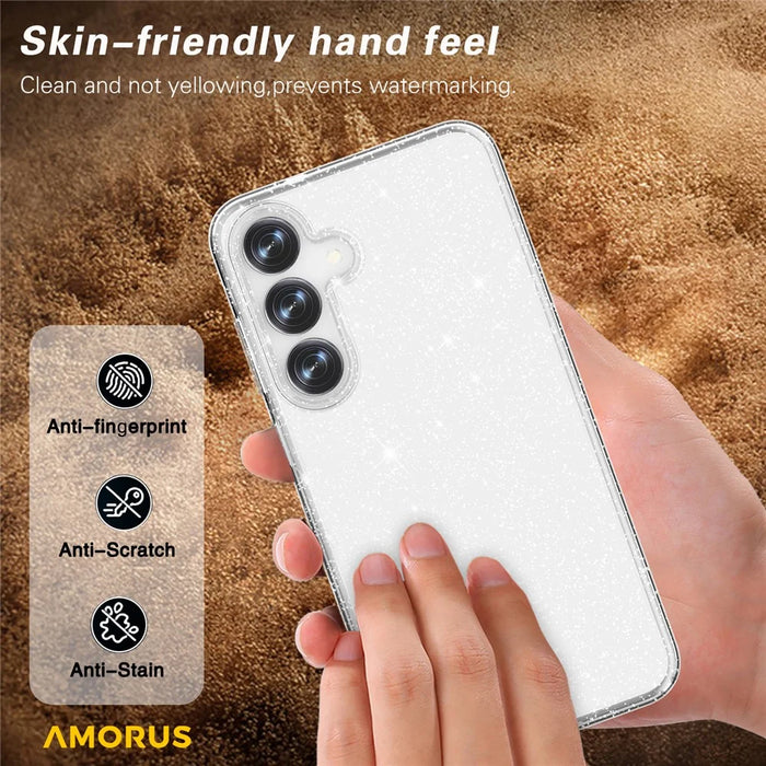 AMORUS For Samsung Galaxy S25+ / S24+ Case Soft TPU Hard PC Back Shockproof Phone Cover - Glitter Black - 5