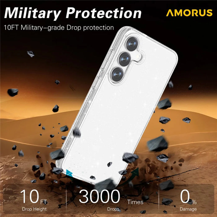 AMORUS For Samsung Galaxy S25+ / S24+ Case Soft TPU Hard PC Back Shockproof Phone Cover - Glitter Black - 6