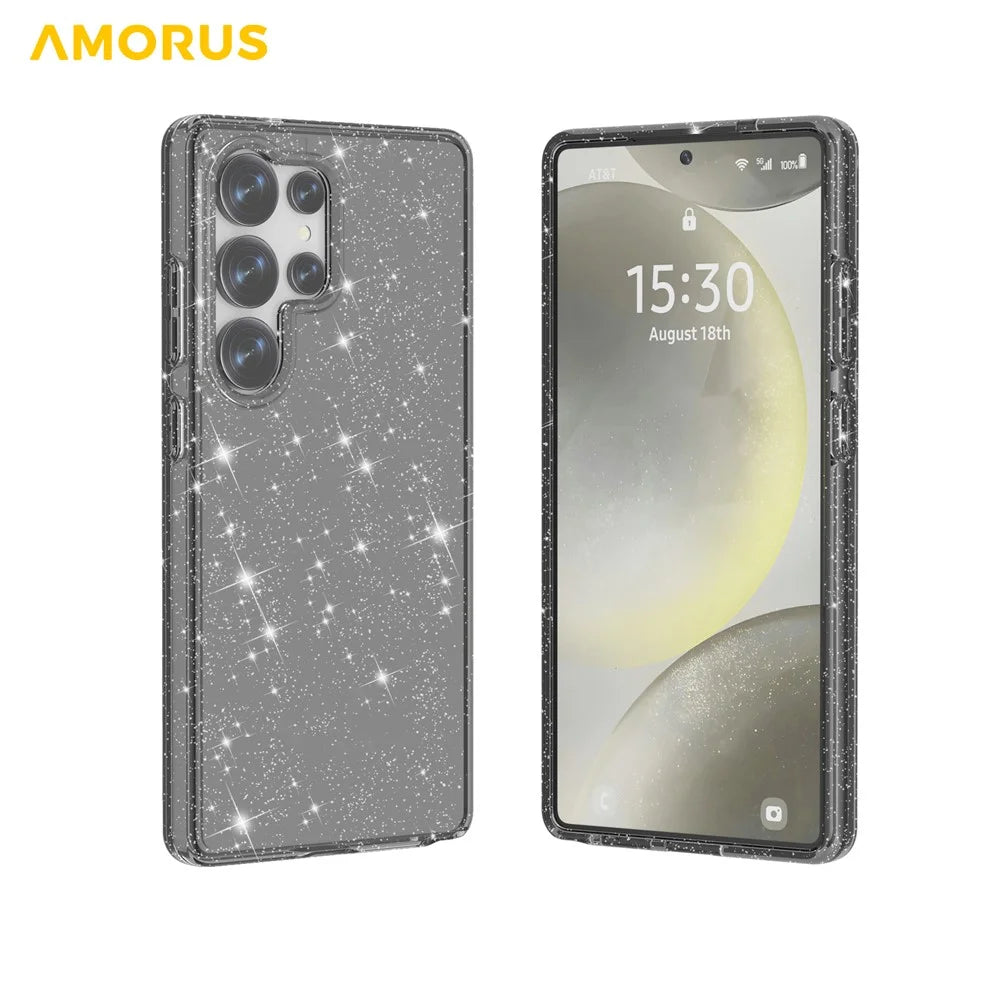 AMORUS For Samsung Galaxy S25 Ultra Case Soft TPU Hard PC Back Shockproof Phone Cover - Glitter Black - 3