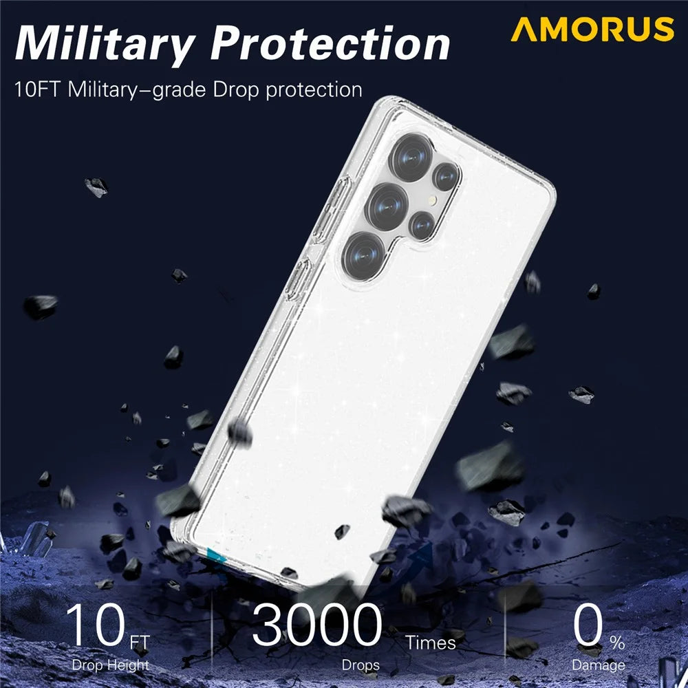 AMORUS For Samsung Galaxy S25 Ultra Case Soft TPU Hard PC Back Shockproof Phone Cover - Glitter Black - 6