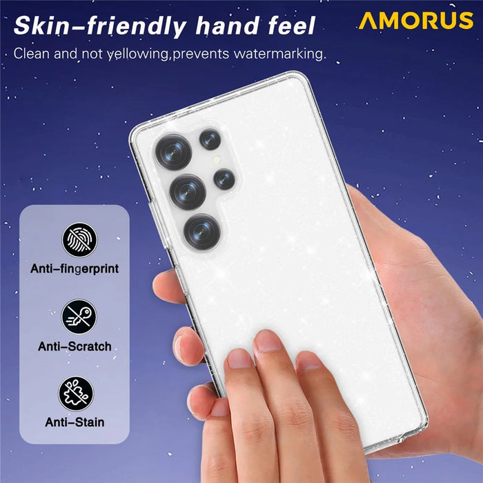 AMORUS For Samsung Galaxy S25 Ultra Case Soft TPU Hard PC Back Shockproof Phone Cover - Glitter Black - 7