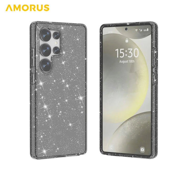 AMORUS For Samsung Galaxy S23 Ultra Case Soft TPU Hard PC Back Shockproof Phone Cover - Glitter Black - 3