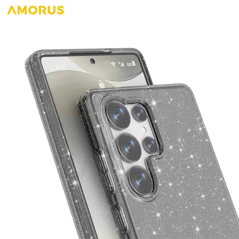 AMORUS For Samsung Galaxy S23 Ultra Case Soft TPU Hard PC Back Shockproof Phone Cover - Glitter Black - 4
