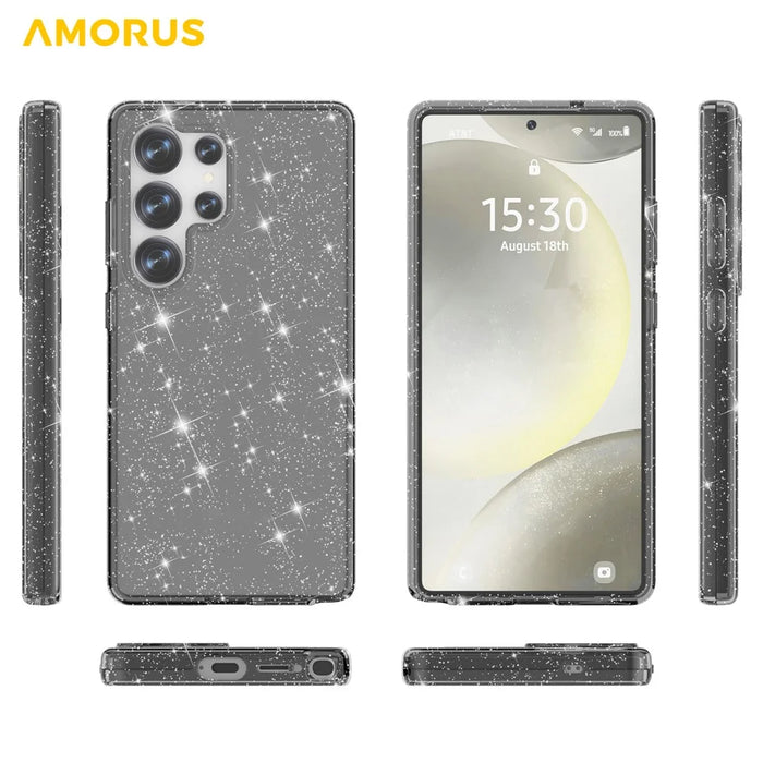 AMORUS For Samsung Galaxy S23 Ultra Case Soft TPU Hard PC Back Shockproof Phone Cover - Glitter Black - 5