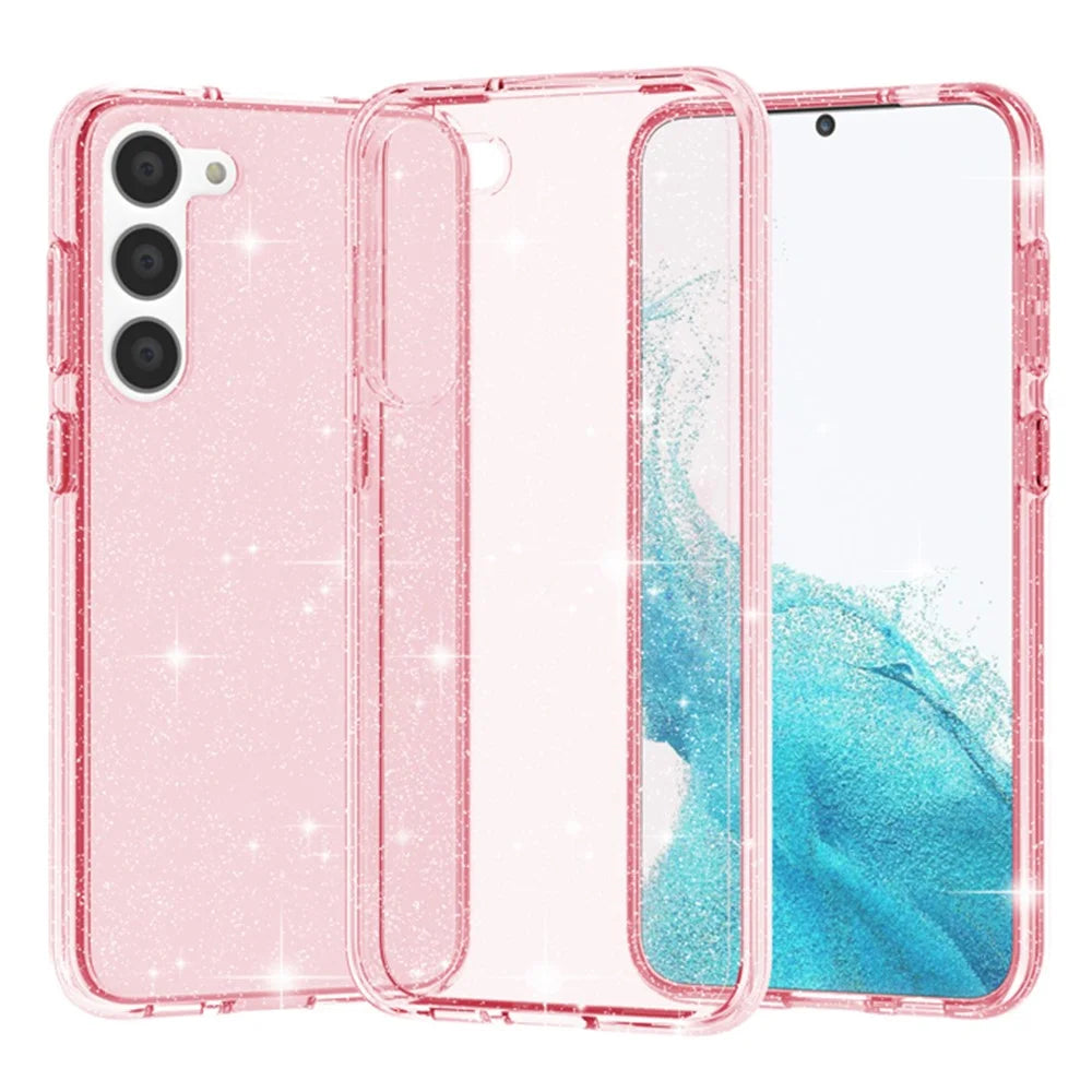 AMORUS For Samsung Galaxy S23 Case Soft TPU Hard PC Back Shockproof Phone Cover - Glitter Pink - 1