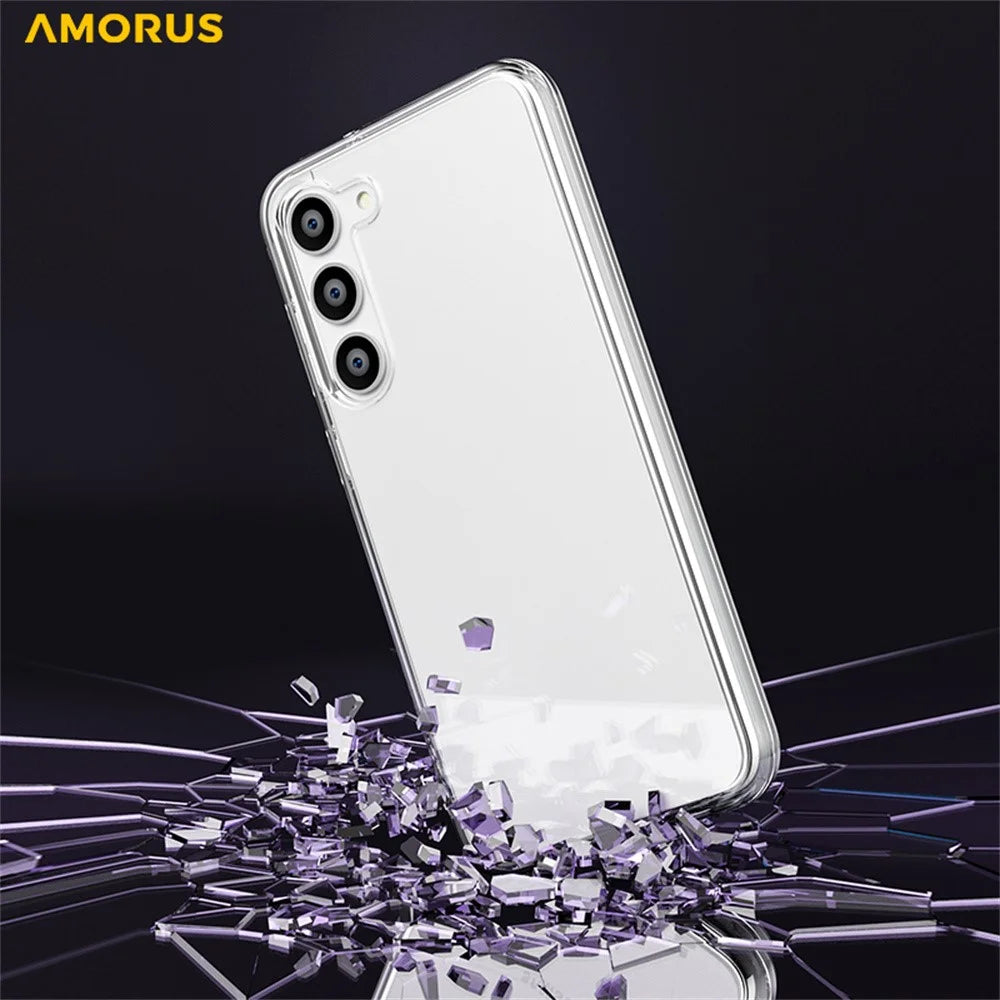 AMORUS For Samsung Galaxy S23 Case Soft TPU Hard PC Back Shockproof Phone Cover - Glitter Pink - 4