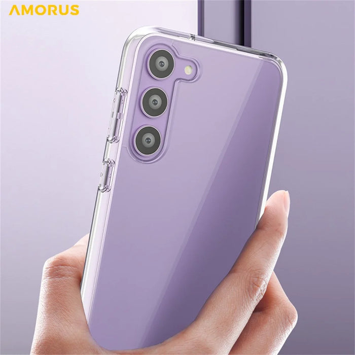 AMORUS For Samsung Galaxy S23 Case Soft TPU Hard PC Back Shockproof Phone Cover - Glitter Pink - 6