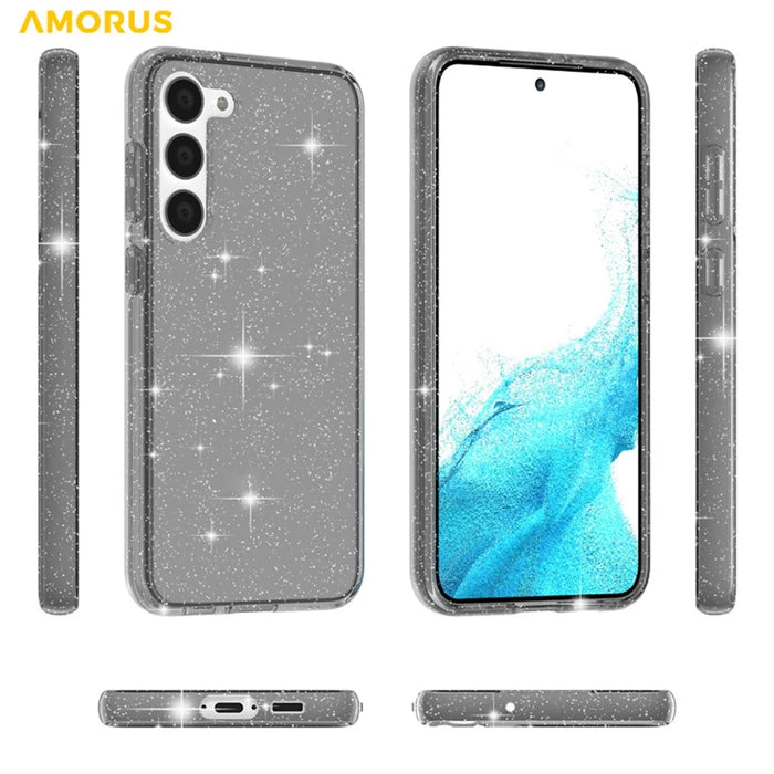 AMORUS For Samsung Galaxy S23+ Case Soft TPU Hard PC Back Shockproof Phone Cover - Glitter Black - 3