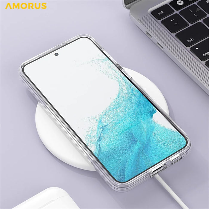 AMORUS For Samsung Galaxy S23+ Case Soft TPU Hard PC Back Shockproof Phone Cover - Glitter Black - 5