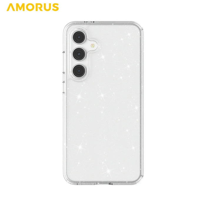AMORUS For Samsung Galaxy S25 FE Case Soft TPU Hard PC Back Shockproof Phone Cover - Glitter White - 2