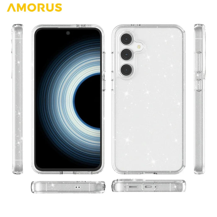 AMORUS For Samsung Galaxy S25 FE Case Soft TPU Hard PC Back Shockproof Phone Cover - Glitter White - 5