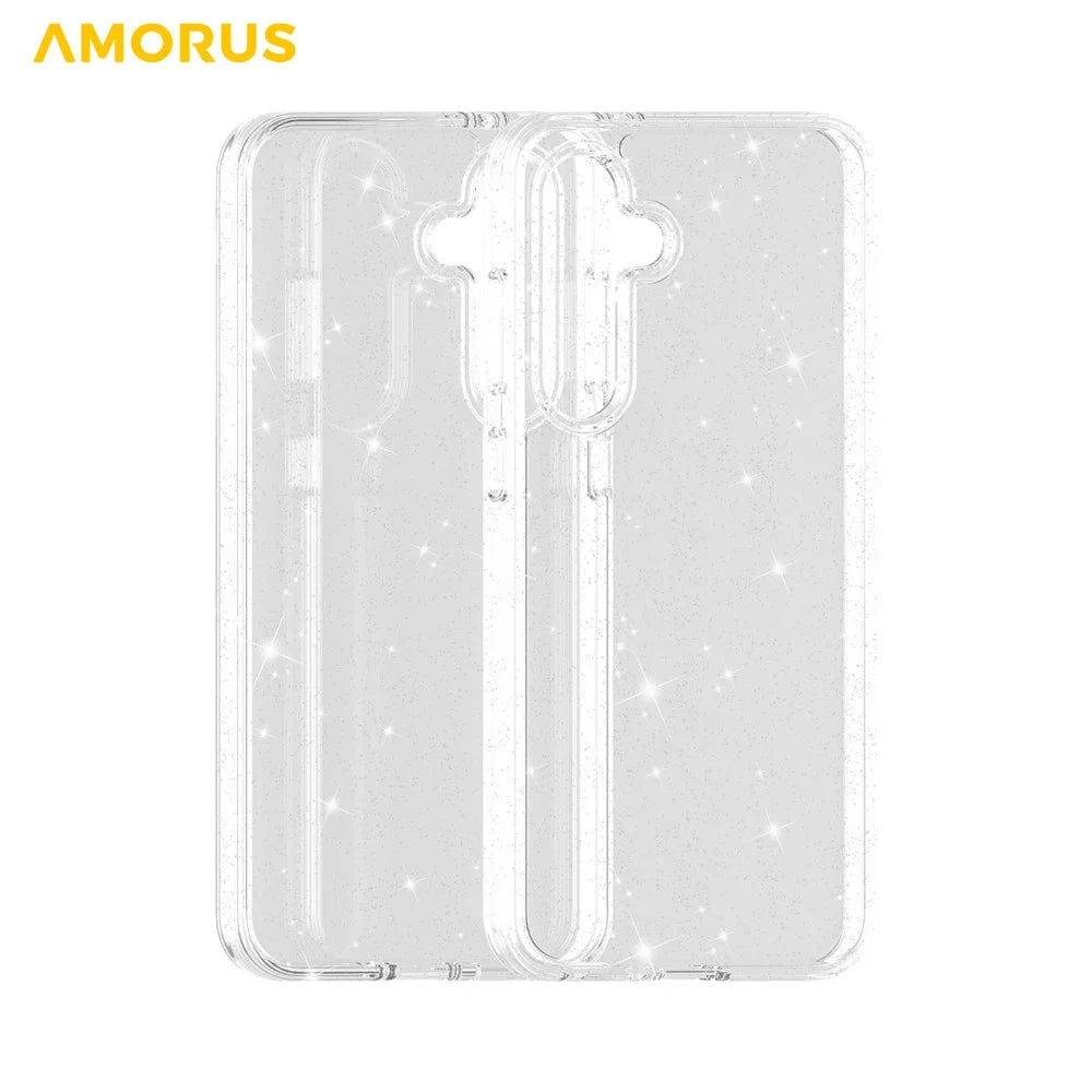 AMORUS For Samsung Galaxy S24 FE Case Soft TPU Hard PC Back Shockproof Phone Cover - Glitter White - 4
