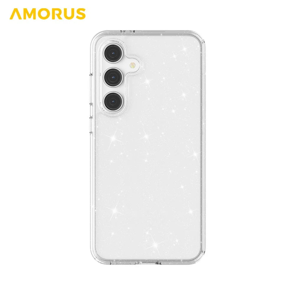AMORUS For Samsung Galaxy S23 FE Case Soft TPU Hard PC Back Shockproof Phone Cover - Glitter White - 2