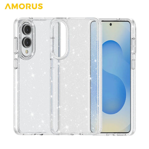 AMORUS For Samsung Galaxy S25 Edge Case Soft TPU Hard PC Back Shockproof Phone Cover - Glitter White - 2