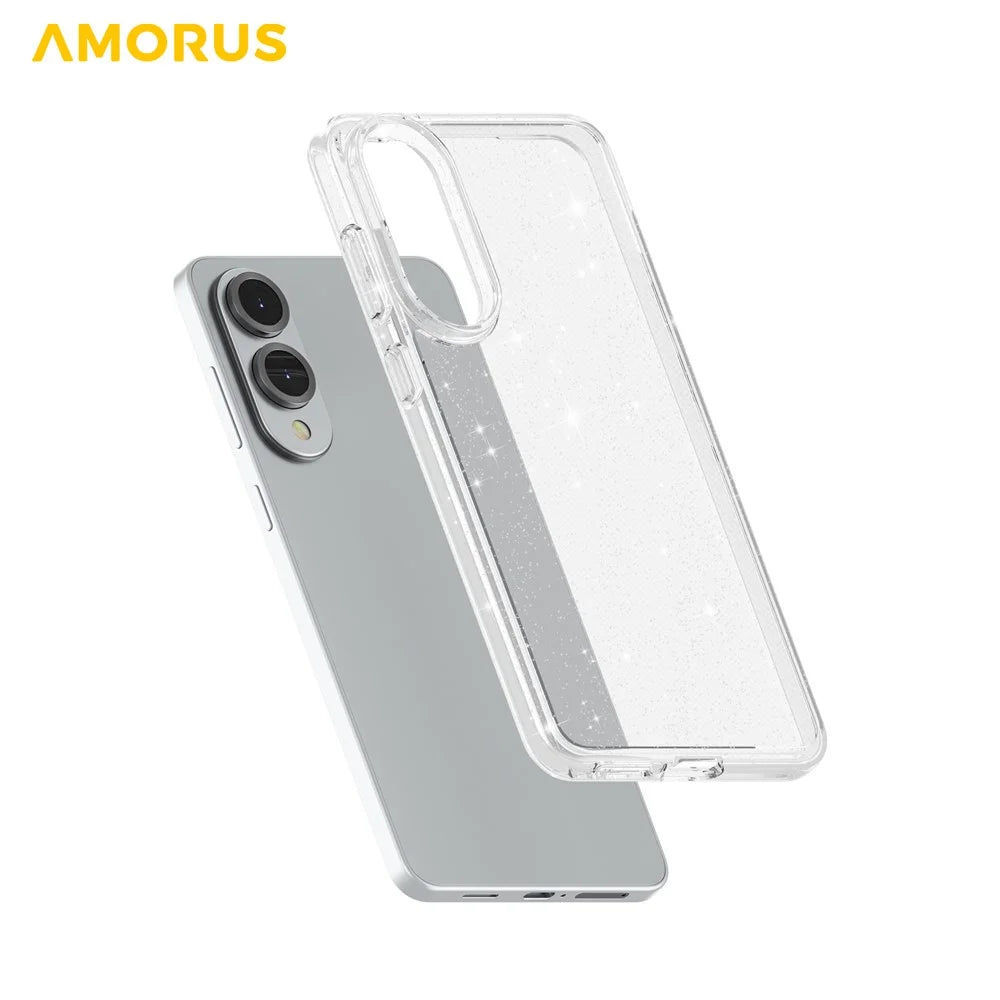 AMORUS For Samsung Galaxy S25 Edge Case Soft TPU Hard PC Back Shockproof Phone Cover - Glitter White - 3