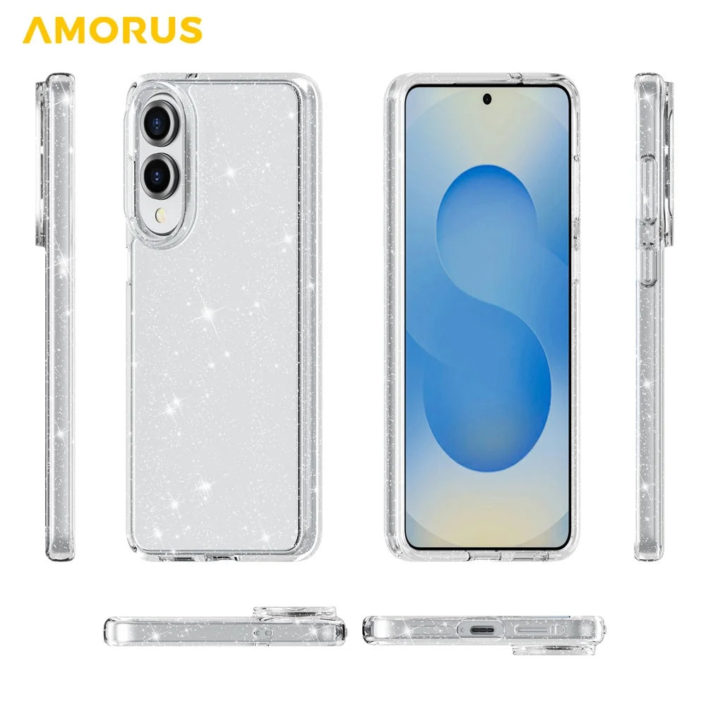 AMORUS For Samsung Galaxy S25 Edge Case Soft TPU Hard PC Back Shockproof Phone Cover - Glitter White - 4